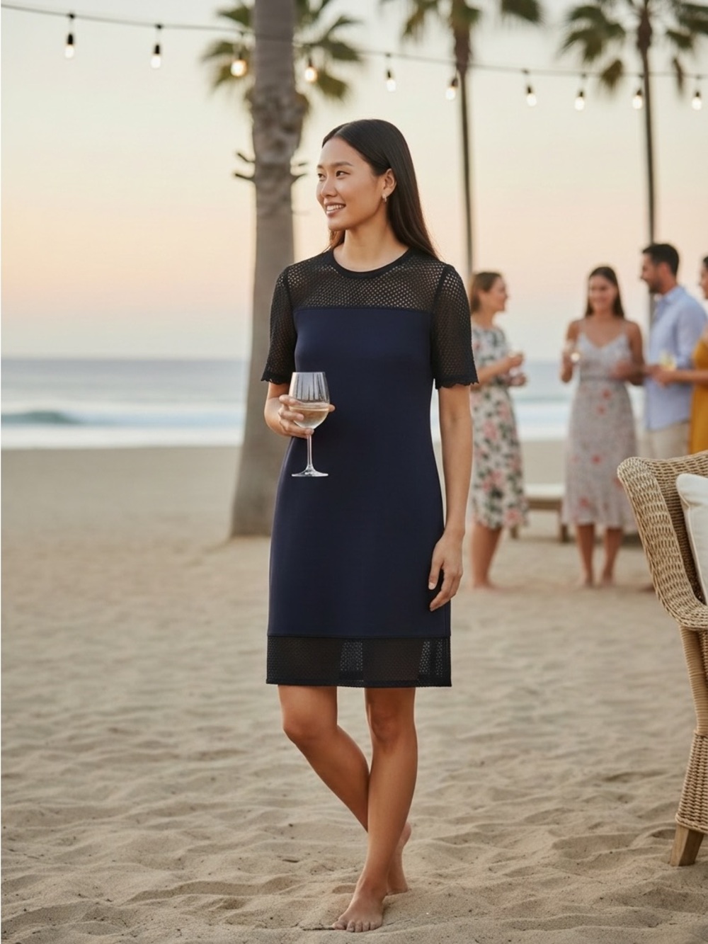 Rag and Bone Luna Mesh Dress Navy Black Sheer Overlay Size Small